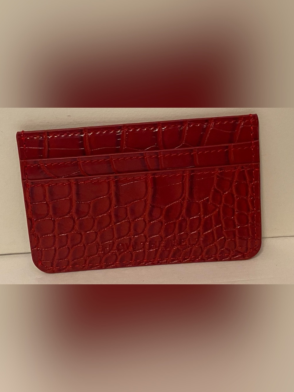 B-LOW THE BELT BRAND RED LEATHER CROCO LOOK CARD HOLDER ACCESSORY WALLET USA